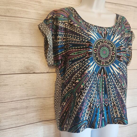 Wetseal S Mandala festival hobo capped short sleeve top blouse - Picture 2 of 9